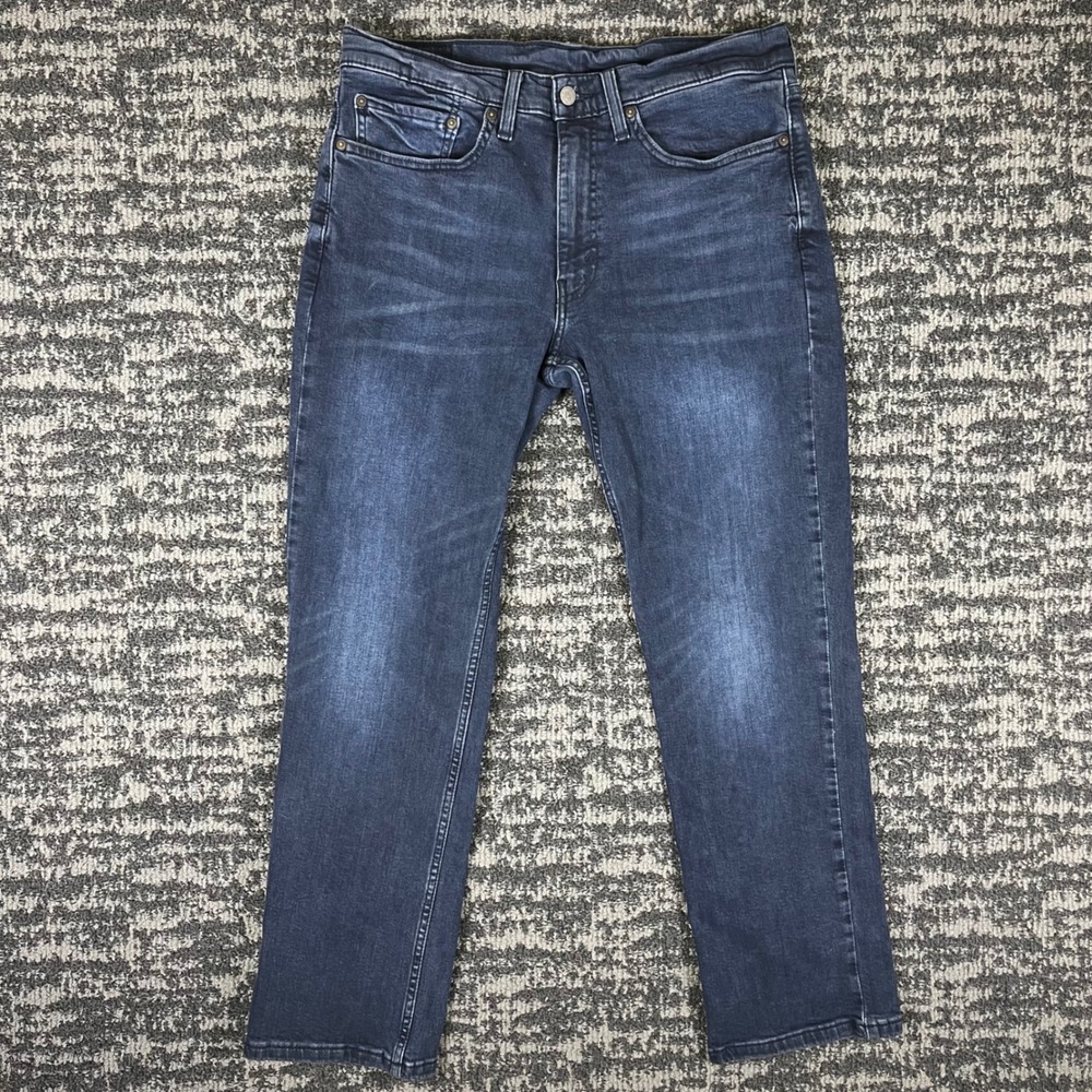 Levis 514 Straight Fit Jeans Mens 34x30 Dark Wash Blue Denim Faded Stretch